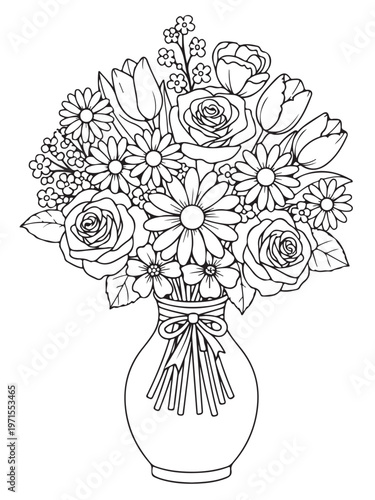 Elegant photo of flower pot coloring page for kids