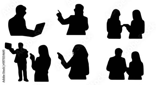 People using devices in various settings isolated on transparent background, Vector