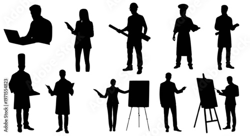 A group of people in various poses and occupations isolated on transparent background, Vector
