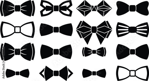 Comprehensive Vector Collection of Bow Tie Silhouettes Featuring Various Classic Modern and Geometric Neckwear Designs for Formal Events Weddings and Men's Fashion Graphic Projects.