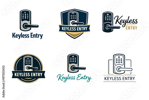 Keyless entry logo designs featuring electronic door locks