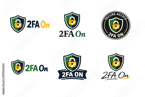 2fa on secure access logo set with shield and lock design
