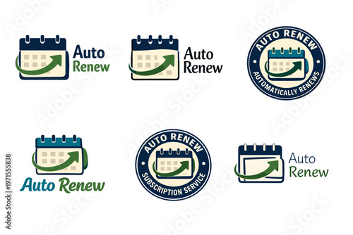 Auto renew icons set for subscription services and automatic renewal