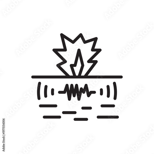 Seismic exploder icon symbolizing geophysical surveys, representing blast initiator hardware, shockwave tools, oil exploration gear, subsurface mapping systems, and industrial seismic wave logistics.