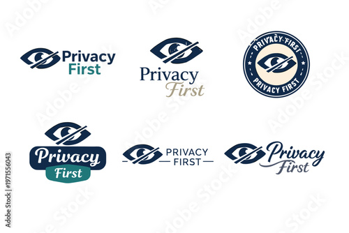 Privacy first logo designs: eye and lock symbol variations