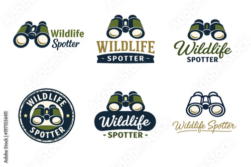 Wildlife spotter logos with binoculars icon in various styles