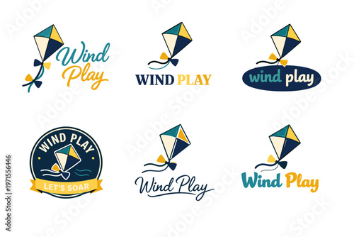 Wind play kite logo collection: colorful variations for kids' outdoor fun branding