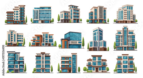 Collection of fifteen diverse modern apartment buildings and residential complexes with unique architectural styles.