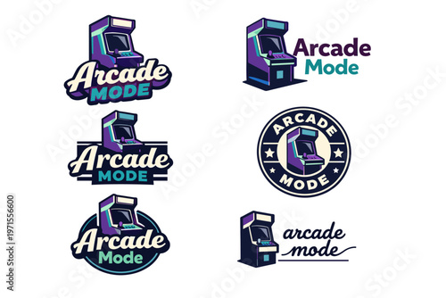 Arcade mode logo designs featuring classic game cabinet themes