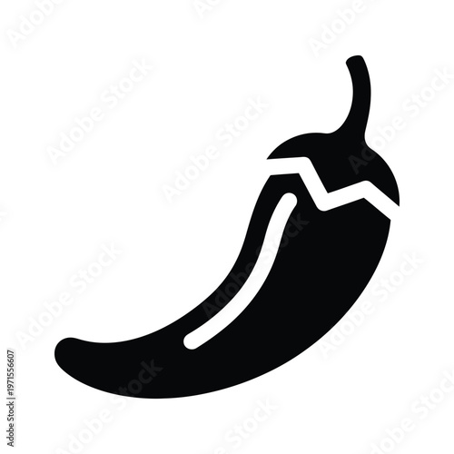 A bold silhouette of a chili pepper with pronounced ridges and a tapered stem.