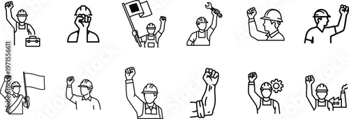 Line drawings of workers in various poses Vector