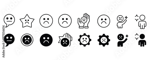 Collection of unhappy and dissatisfied emoticon and icon illustrations