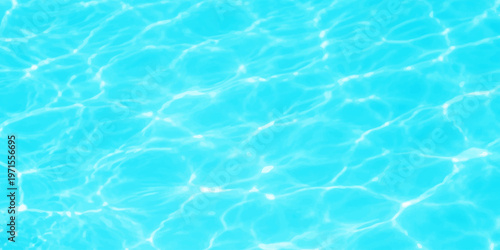 Clear turquoise swimming pool water ripples in a clean abstract pattern, creating a cool summer liquid texture on the transparent blue surface of the refreshing aqua waves