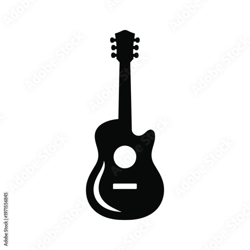 Silhouette of an electric guitar with a single pickup and six tuning pegs