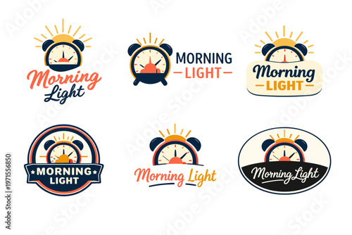Collection of morning light alarm clock logos with retro design