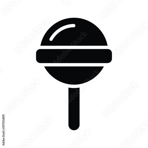 Black and white illustration of a lollipop with a flat circular top and stick