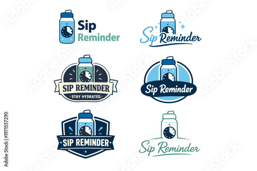 Sip reminder logo collection featuring water bottles and hydration themes