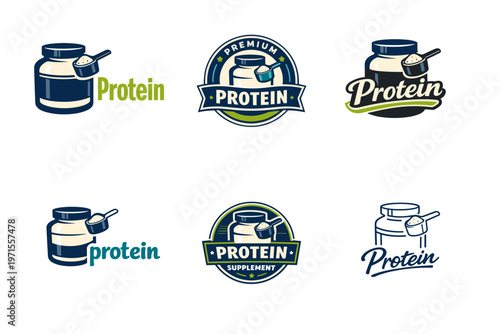 Protein supplement logo collection: creative designs for fitness and nutrition brands
