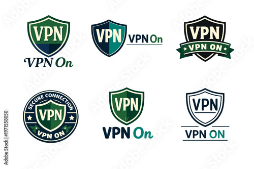 Vpn on shield logos collection for secure online privacy and anonymous browsing