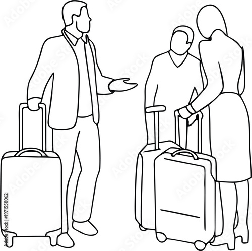 Greeting Airport Staff With Luggage, Travel Assistance And Hospitality Concept