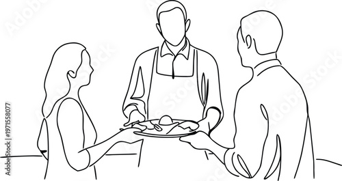 Family Dinner Serving Sketch Line Art Illustration Hospitality Mealtime Togetherness