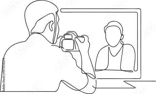 Photographer Capturing Portrait Online, Virtual Communication Concept With Camera And Screen