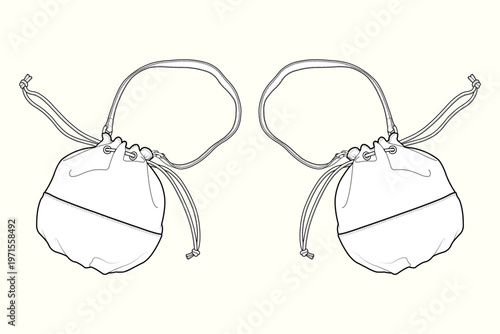 Nomad’s Sphere Drawstring Pouch Fashion Technical Flat Sketch