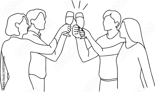 Cheers To Success: Friends Toasting With Wine Glasses, Celebration Outline