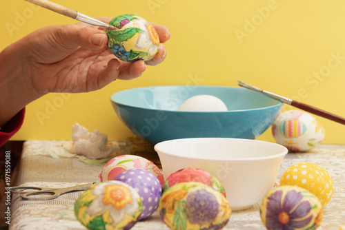 Colorful handmade Easter eggs for the Christian holiday. Easter
