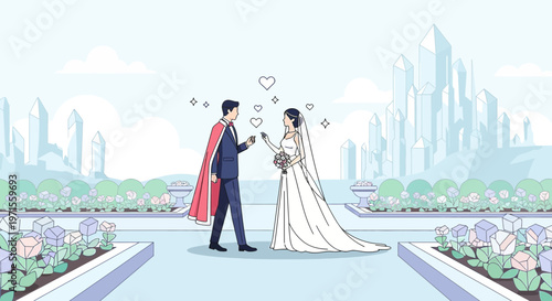 Superhero Groom & Bride Exchange Vows in Crystal City Wedding