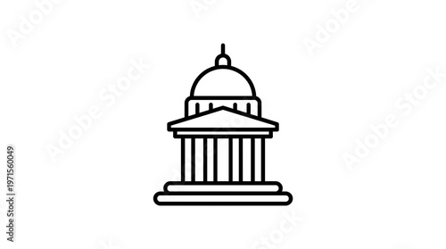 Clean Line Icon of Domed Government Building  Law with Justice  Public Authority.