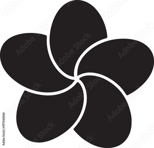 Minimal Frangipani flower silhouette in black vector, simple shape for clean design.