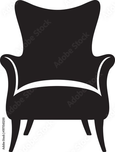 Classic armchair furniture logo silhouette with elegant wingback design for interior styling