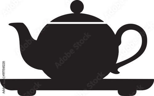 Classic teapot on serving tray logo for tea house branding