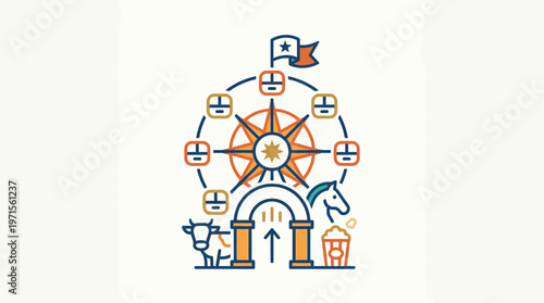 Colorful Ferris Wheel and Carnival Icons