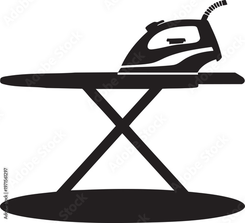 Electric steam iron and folding board silhouette logo for domestic laundry and garment care services