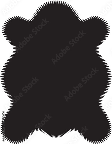 Jagged black animal hide or rug silhouette with fuzzy edges isolated on checkered background