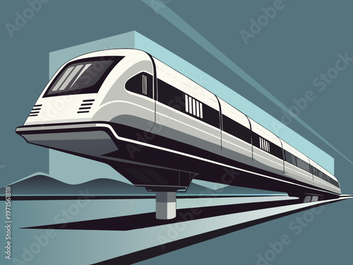 Modern maglev train gliding over a sleek track in motion