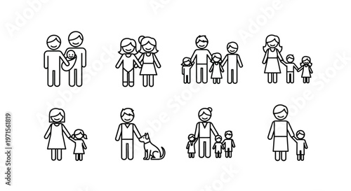 Diverse family structures and relationships illustration.