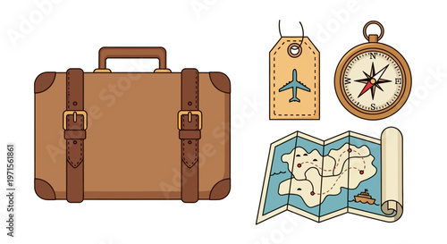 Vintage brown travel luggage suitcase.