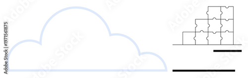Cloud computing. A cloud outline paired with puzzle blocks signifies cloud computing integration and modular system design. Cloud computing improves efficiency and flexibility. For IT, data storage