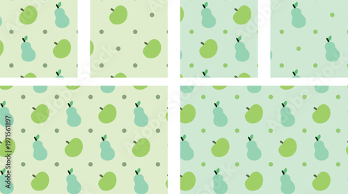 Apple and Pear Decorative Fruit Background, Fresh Apple and Pear Botanical Background, Apple and Pear Repeating Fruit Illustration