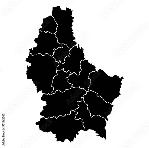 Luxembourg map silhouette with administrative divisions isolated on transparent background