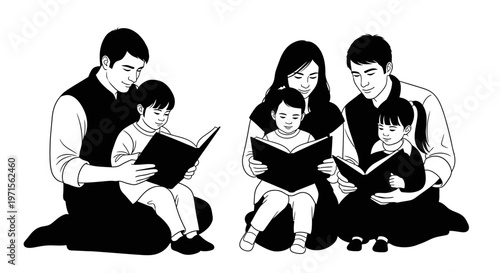 Family bonding through reading books together.