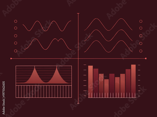 Analytical charts and graphs depicting statistical data trends and distributions