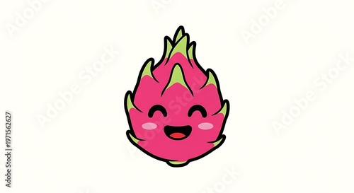 Pink flame cartoon character smiling.