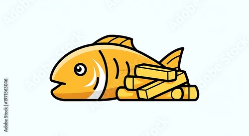 Cartoon fish with french fries.