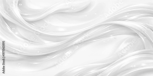 Smooth white silk fabric background with soft flowing waves and a luxury satin texture design featuring light wavy curves for a shiny cream textile backdrop
