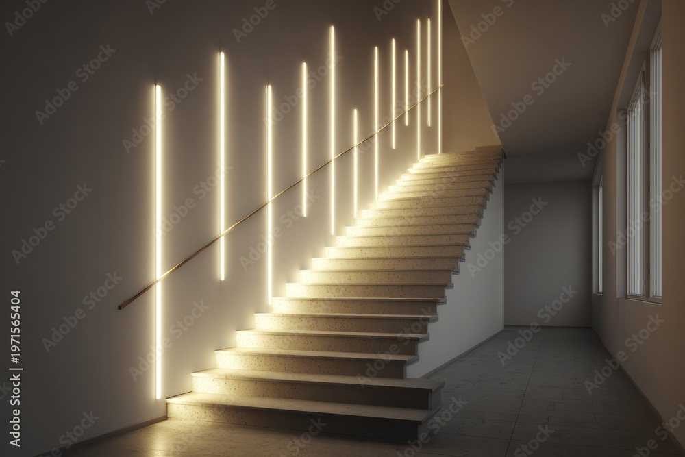 Fototapeta premium Minimalist staircase with integrated LED strip light