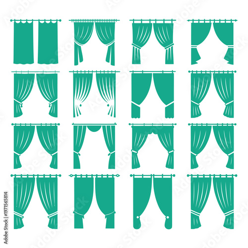 Set of curtains and draperies for window decoration isolated on transparent background vector illustration flat style.